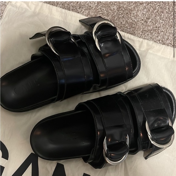 GANNI Buckled Polished-leather Slides - Picture 6 of 9